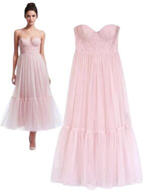 Selfie Leslie Midi Dress Pink Sweetheart Wedding Guest S